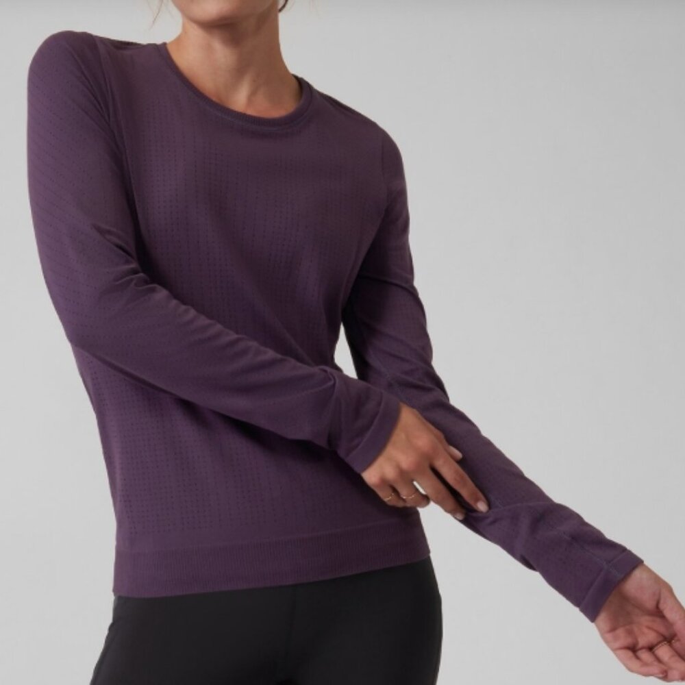 ATHLETA Womens Long Sleeve In Motion Top Purple SIZE XL